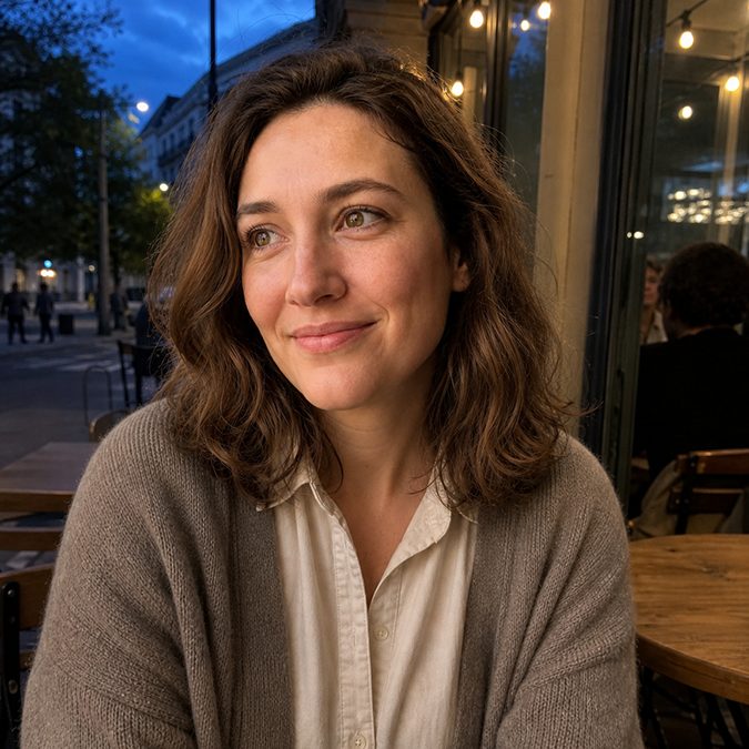 Nela Malikova in a café in Brno in the evening